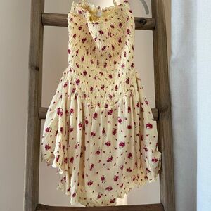 Floral Yellow Strapless Romper